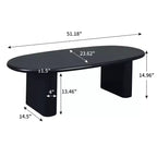 Table basse ovale moderne 51, table centrale finition bois avec pieds colonnes massifs pour salon