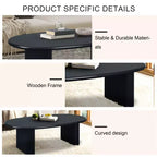 Table basse ovale moderne 51, table centrale finition bois avec pieds colonnes massifs pour salon