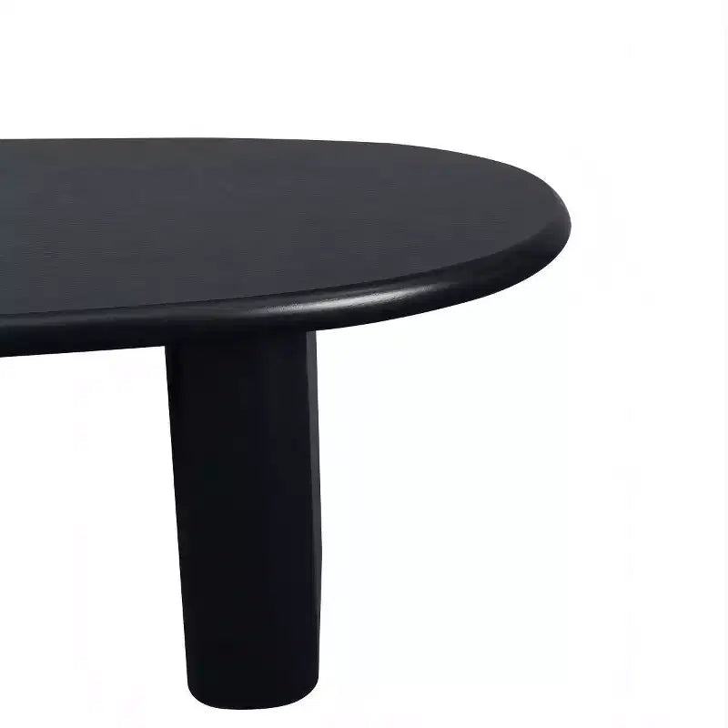 Table basse ovale moderne 51, table centrale finition bois avec pieds colonnes massifs pour salon