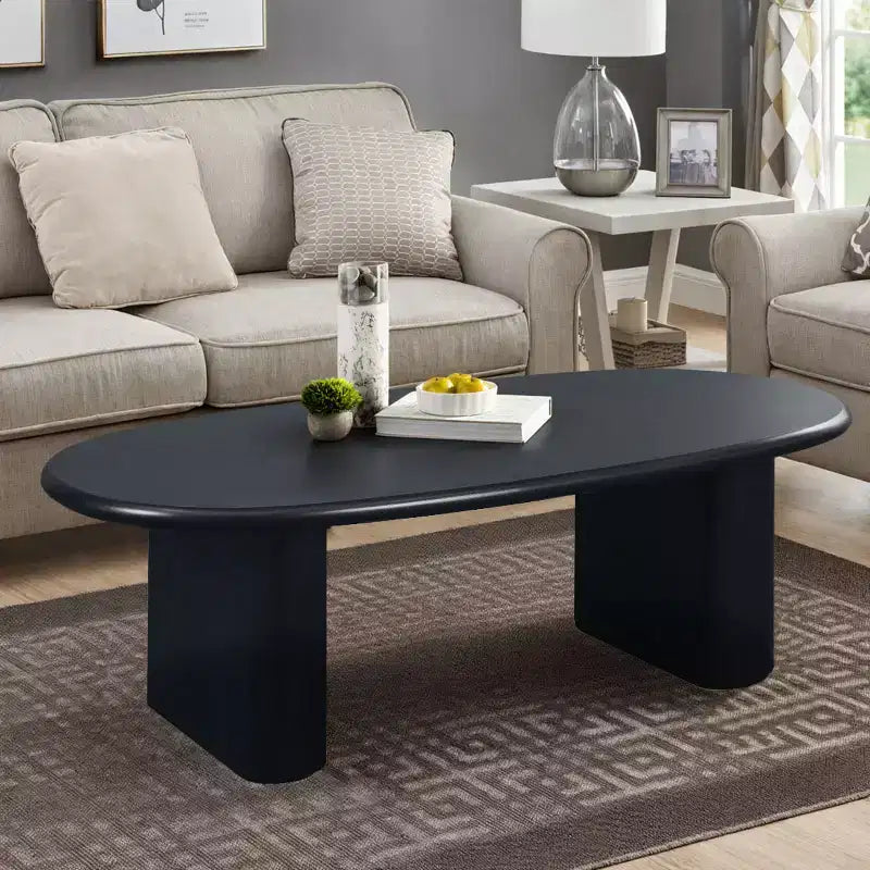 51 Modern Oval Coffee Table, Wood Finish Center Table with Chunky Pillar Legs for Living Room - Panipeachy