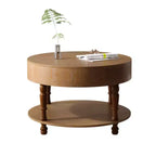 Table basse ronde de 80 cm avec rangement caché à plateau relevable et étagère ouverte, table d'appoint à deux niveaux avec pieds en bois pour salon