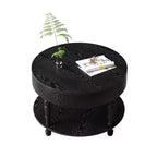 Table basse ronde de 80 cm avec rangement caché à plateau relevable et étagère ouverte, table d'appoint à deux niveaux avec pieds en bois pour salon