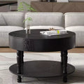 31.5 Round Coffee Table with Flip-Top Hidden Storage and Open Shelf, Two-Tier Accent Table with Wood Legs for Living Room - Panipeachy