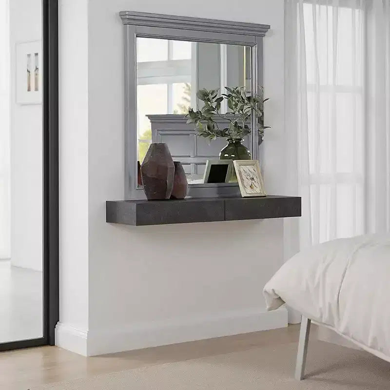 Royal Hampton Dresser Mirror w Crown Molding Frame, 42 Inch Gray Solid Wood