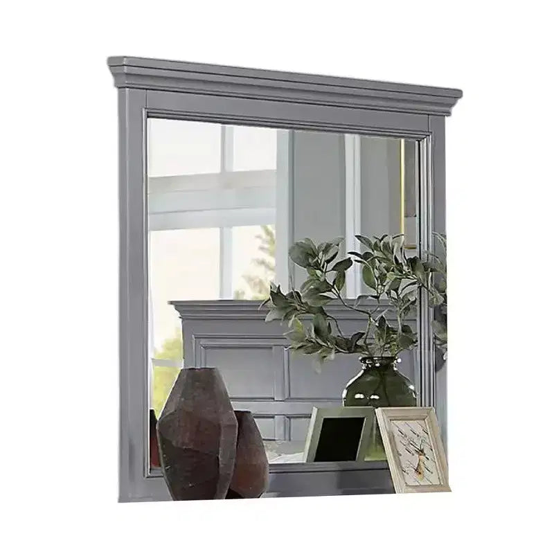 Miroir de commode avec cadre à moulure, bois massif gris de 42 pouces