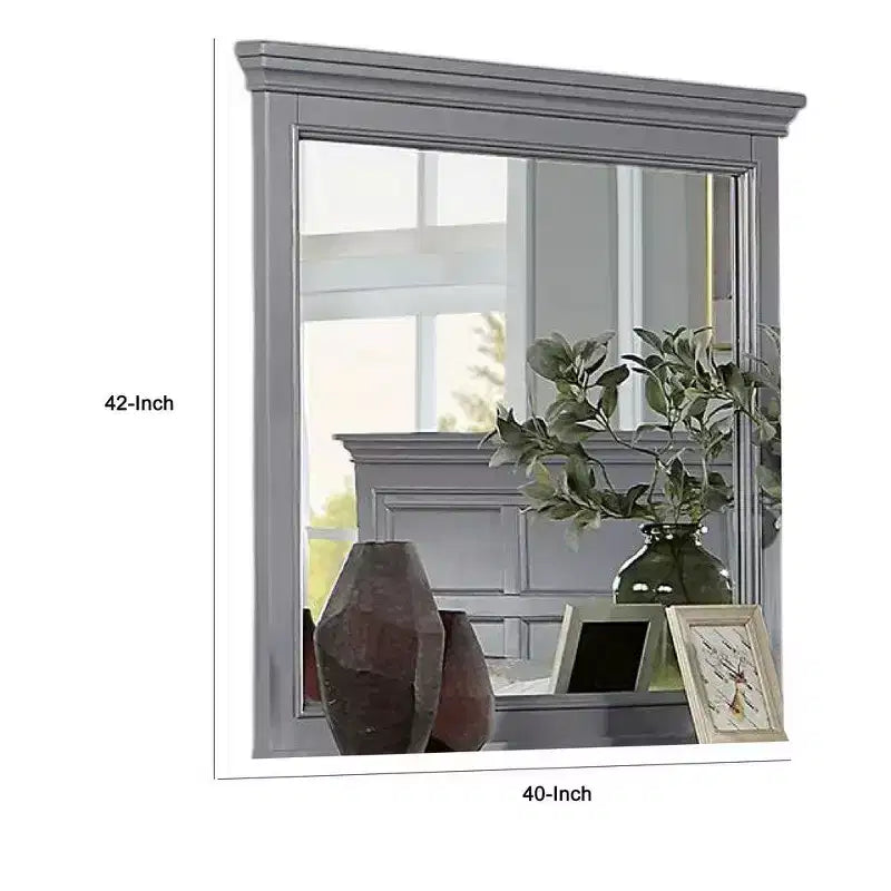 Miroir de commode avec cadre à moulure, bois massif gris de 42 pouces