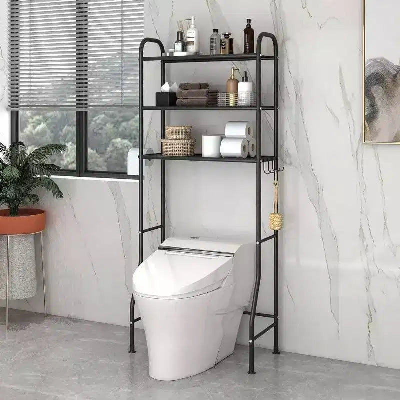 Étagère de rangement en métal à 3 niveaux pour salle de bain, organisateur multifonctionnel au-dessus des toilettes avec porte-papier toilette, noir, 3 niveaux