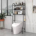 Étagère de rangement en métal à 3 niveaux pour salle de bain, organisateur multifonctionnel au-dessus des toilettes avec porte-papier toilette, noir, 3 niveaux