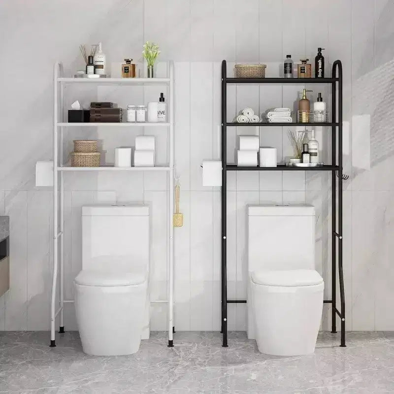 Étagère de rangement en métal à 3 niveaux pour salle de bain, organisateur multifonctionnel au-dessus des toilettes avec porte-papier toilette, noir, 3 niveaux