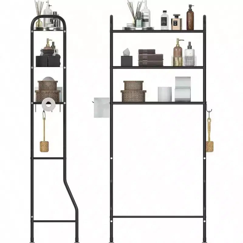 Étagère de rangement en métal à 3 niveaux pour salle de bain, organisateur multifonctionnel au-dessus des toilettes avec porte-papier toilette, noir, 3 niveaux