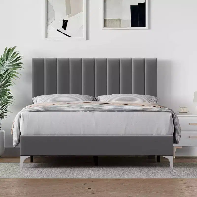 Full Size Bed Frame with 4 Storage Drawers and Headboard, Platform Bed Frame with Steel Slat Support, No Box Spring Needed, Noise-Free, Easy Assembly