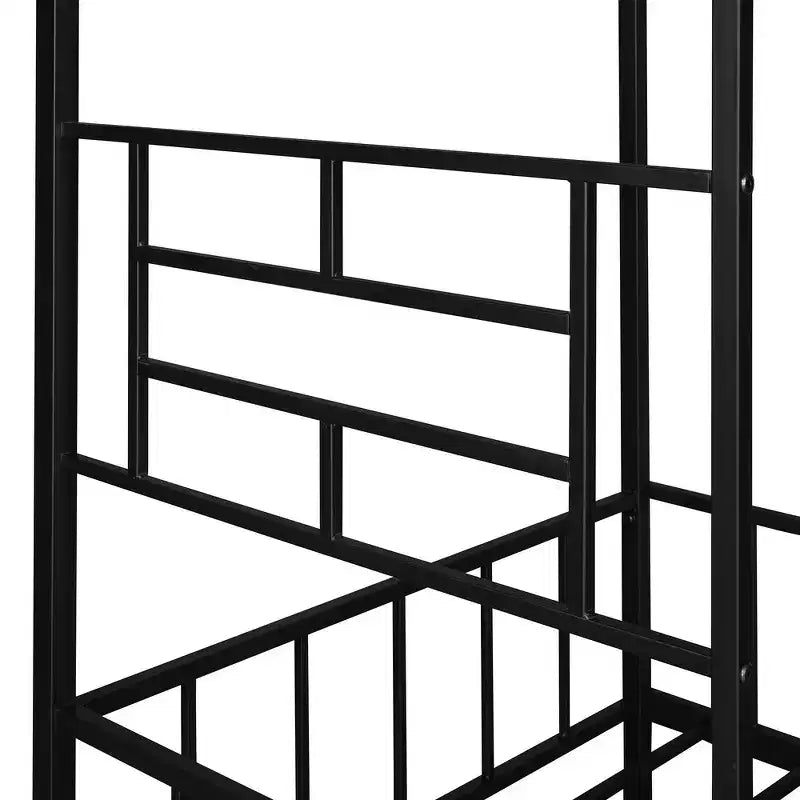 Cadre de lit maison en métal de taille double avec petite échelle, grand espace de rangement