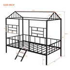 Cadre de lit maison en métal de taille double avec petite échelle, grand espace de rangement