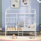 Cadre de lit maison en métal de taille double avec petite échelle, grand espace de rangement
