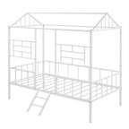 Cadre de lit maison en métal de taille double avec petite échelle, grand espace de rangement