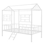 Cadre de lit maison en métal de taille double avec petite échelle, grand espace de rangement