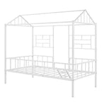 Cadre de lit maison en métal de taille double avec petite échelle, grand espace de rangement