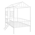 Cadre de lit maison en métal de taille double avec petite échelle, grand espace de rangement