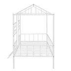 Cadre de lit maison en métal de taille double avec petite échelle, grand espace de rangement