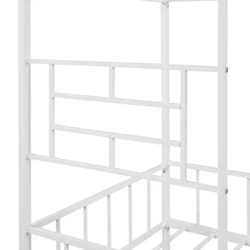 Cadre de lit maison en métal de taille double avec petite échelle, grand espace de rangement