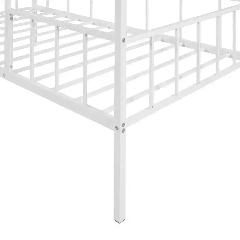 Cadre de lit maison en métal de taille double avec petite échelle, grand espace de rangement