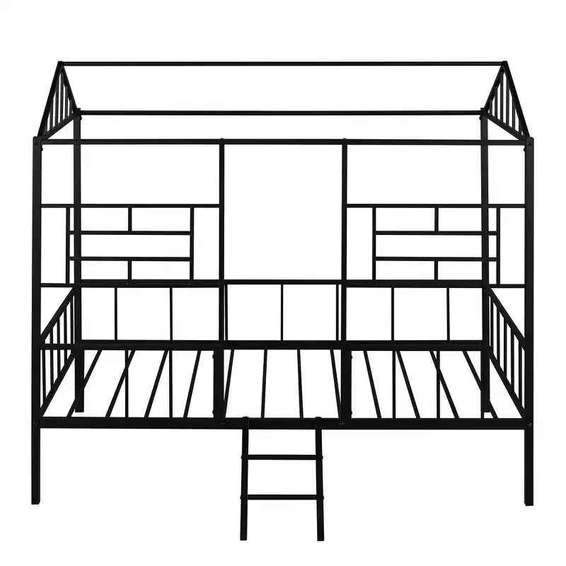 Cadre de lit maison en métal de taille double avec petite échelle, grand espace de rangement