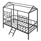 Cadre de lit maison en métal de taille double avec petite échelle, grand espace de rangement