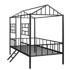 Cadre de lit maison en métal de taille double avec petite échelle, grand espace de rangement