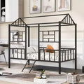 Cadre de lit maison en métal de taille double avec petite échelle, grand espace de rangement