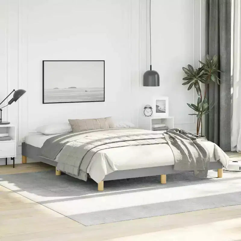 Bed Frame Light Gray Polyester Fabric, Plywood, Engineered Wood