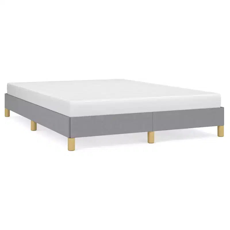 Structure de lit en tissu polyester gris clair, contreplaqué, bois composite