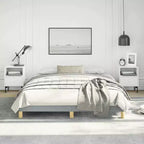 Structure de lit en tissu polyester gris clair, contreplaqué, bois composite