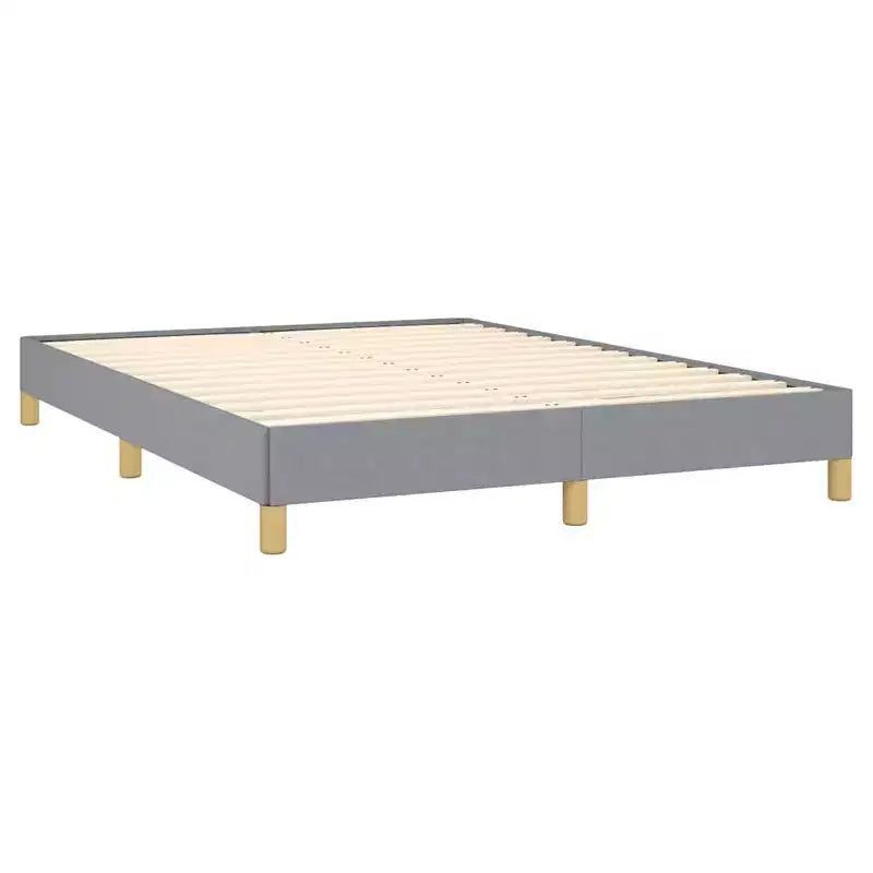 Structure de lit en tissu polyester gris clair, contreplaqué, bois composite