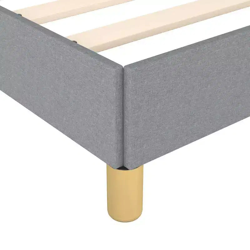 Structure de lit en tissu polyester gris clair, contreplaqué, bois composite