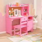 Garvee Kids Study Desk with Chair,Wooden Study Table with Hutch and Storage Cabinet,Writing Desk Computer Workstation