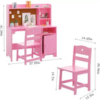 Bureau d'étude pour enfants avec chaise, Table d'étude en bois avec étagère et meuble de rangement, Poste de travail informatique.