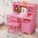 Bureau d'étude pour enfants avec chaise, Table d'étude en bois avec étagère et meuble de rangement, Poste de travail informatique.