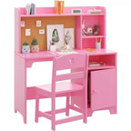 Bureau d'étude pour enfants avec chaise, Table d'étude en bois avec étagère et meuble de rangement, Poste de travail informatique.