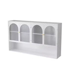 Buffet de cuisine mural, Meuble haut 4 portes vitrées avec étagère ouverte, Rangement minimaliste moderne pour salon, salle de bain, salle à manger