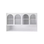 Buffet de cuisine mural, Meuble haut 4 portes vitrées avec étagère ouverte, Rangement minimaliste moderne pour salon, salle de bain, salle à manger