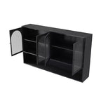 Buffet de cuisine mural, Meuble haut 4 portes vitrées avec étagère ouverte, Rangement minimaliste moderne pour salon, salle de bain, salle à manger