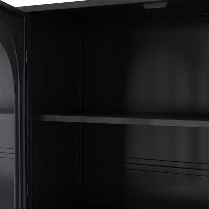 Buffet de cuisine mural, Meuble haut 4 portes vitrées avec étagère ouverte, Rangement minimaliste moderne pour salon, salle de bain, salle à manger