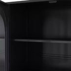 Buffet de cuisine mural, Meuble haut 4 portes vitrées avec étagère ouverte, Rangement minimaliste moderne pour salon, salle de bain, salle à manger