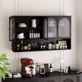 Wall Mounted Kitchen Sideboard, 4 Glass Door Wall Cabinet with Open Shelf, Modern Minimalist Storage for Living Room, Bathroom, Dining Room