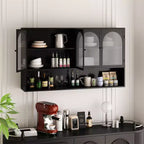 Wall Mounted Kitchen Sideboard, 4 Glass Door Wall Cabinet with Open Shelf, Modern Minimalist Storage for Living Room, Bathroom, Dining Room