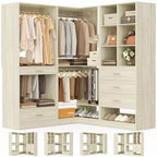 Système d'organisation de placard d'angle avec tiroirs et tringles, système de rangement en cubes pour dressing