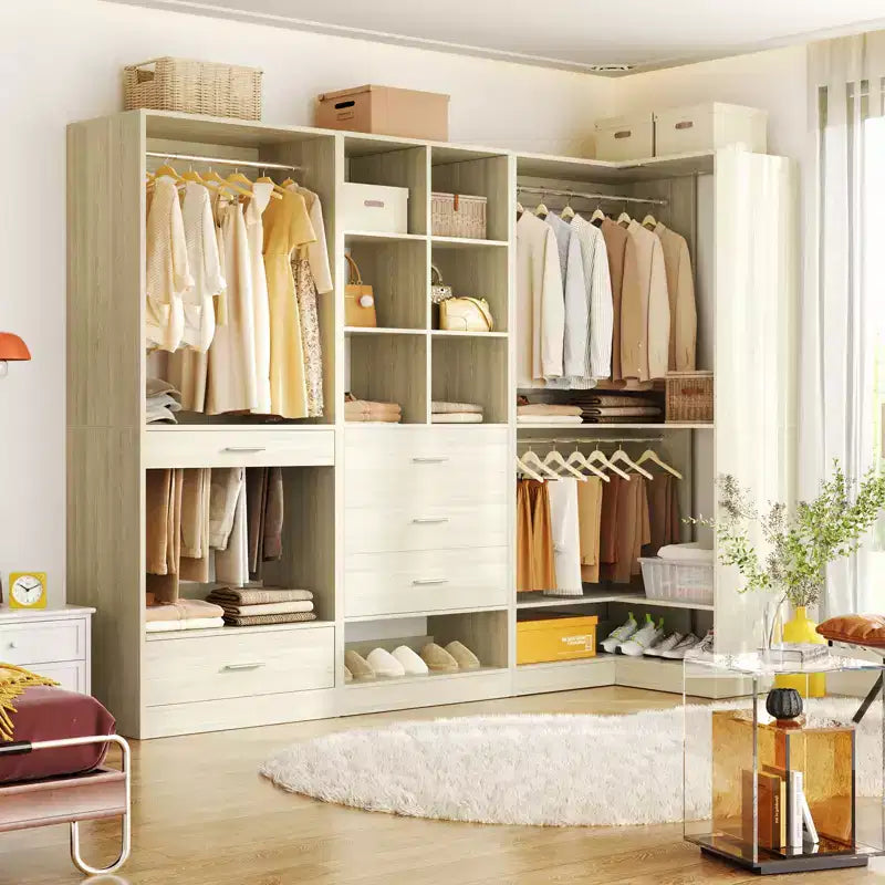 Besiost Corner Closet Oraganizer System with Drawers and Hanging Rods, Cube Storage Walk-in Closet System
