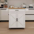 MAYEERTY White Rolling Kitchen Island Trolley, Rubber Wood Top Adjustable Shelves Towel/Seasoning Racks