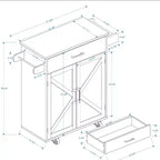 Desserte de cuisine roulante blanche, dessus en bois d'hévéa, étagères réglables, porte-serviettes/porte-épices