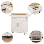 Desserte de cuisine roulante blanche, dessus en bois d'hévéa, étagères réglables, porte-serviettes/porte-épices